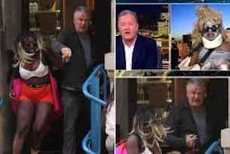 'crackhead barney' says she was 'maimed' by alec baldwin during coffee shop incident as she dons diaper, bares chest in surreal piers morgan interview